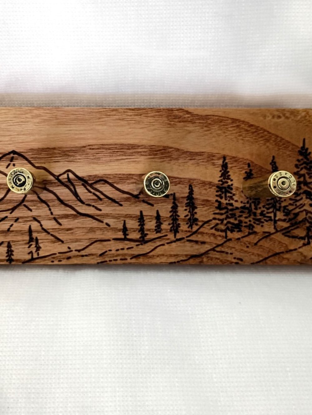 Rustic Wooden Mountain Key Rack - Laser Engraved Pine Trees & Peaks - Picture 4 of 6